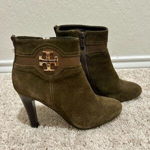 Tory Burch green suede booties